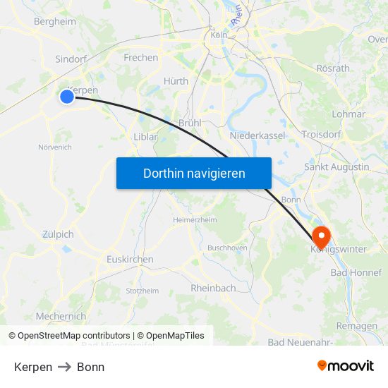 Kerpen to Bonn map