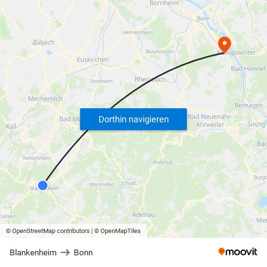 Blankenheim to Bonn map