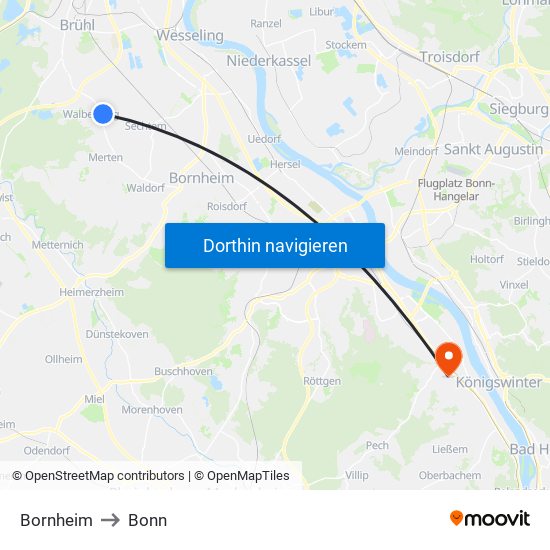 Bornheim to Bonn map