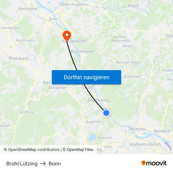 Brohl-Lützing to Bonn map