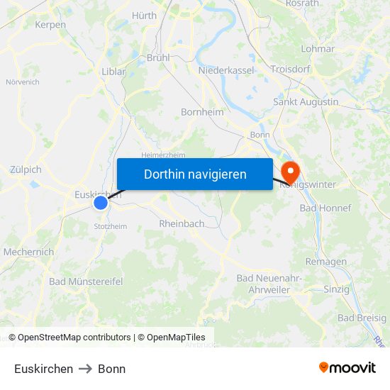 Euskirchen to Bonn map