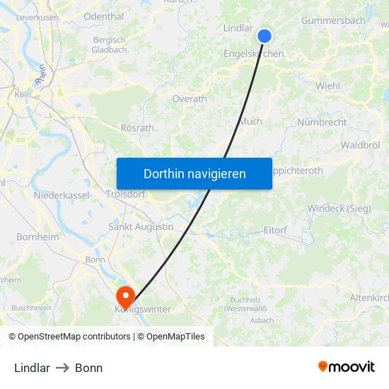 Lindlar to Bonn map