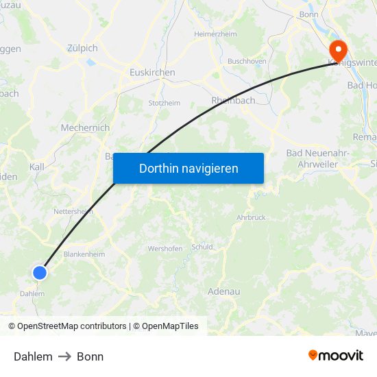 Dahlem to Bonn map
