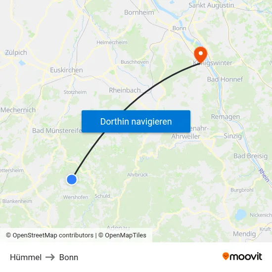 Hümmel to Bonn map