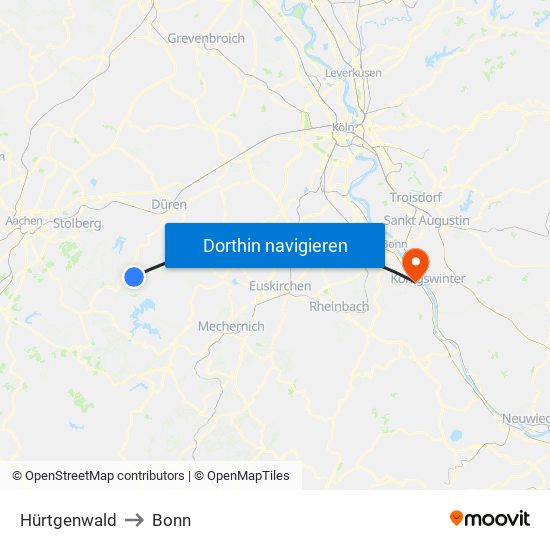 Hürtgenwald to Bonn map