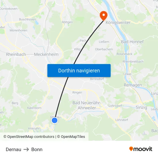 Dernau to Bonn map