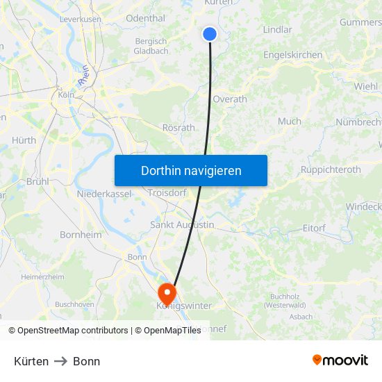 Kürten to Bonn map