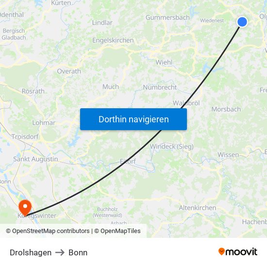 Drolshagen to Bonn map