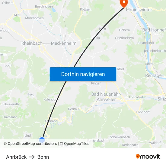 Ahrbrück to Bonn map