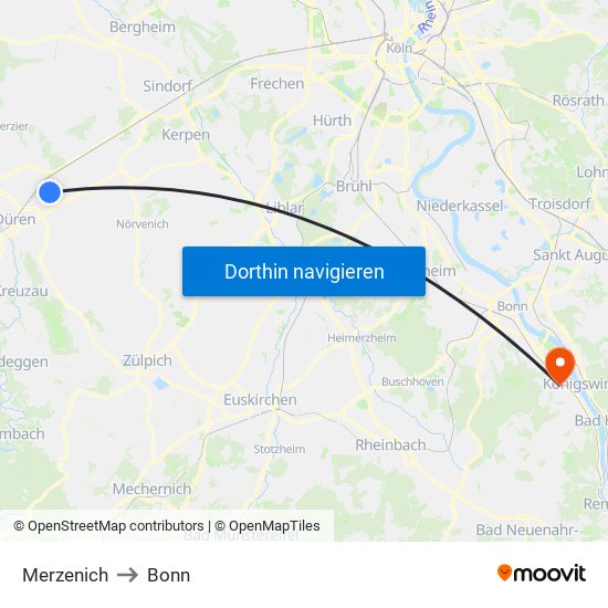 Merzenich to Bonn map