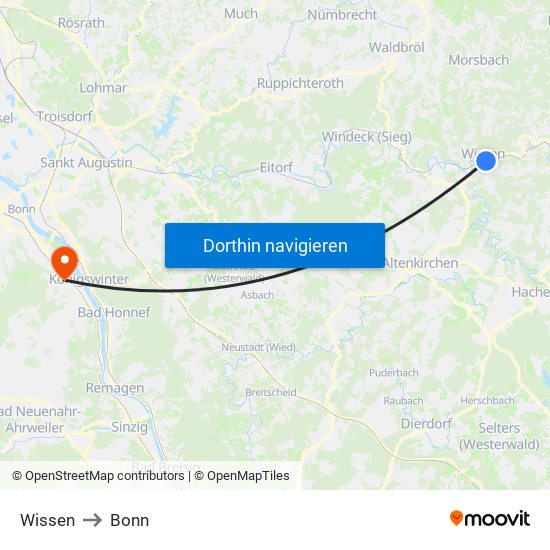 Wissen to Bonn map