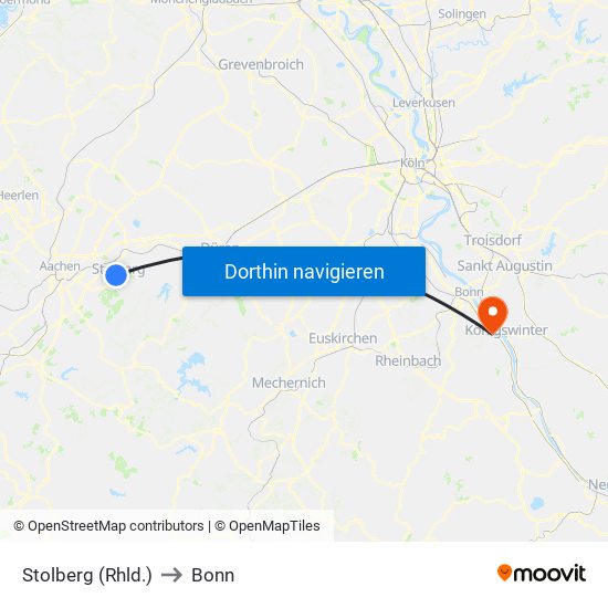 Stolberg (Rhld.) to Bonn map