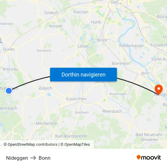 Nideggen to Bonn map