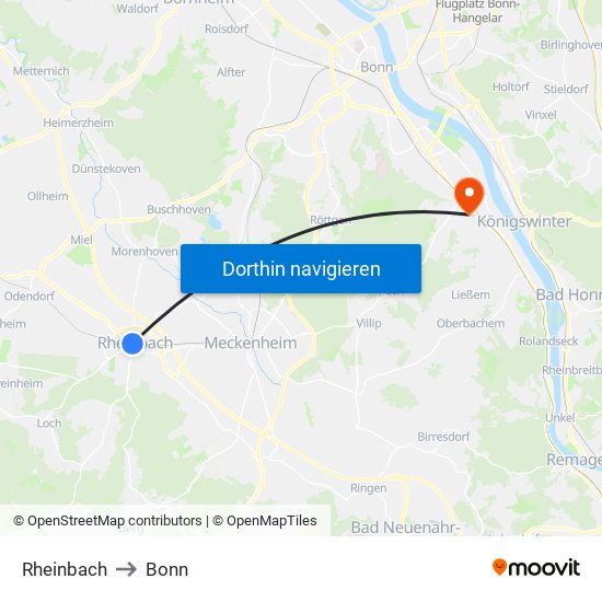 Rheinbach to Bonn map