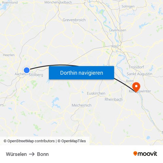 Würselen to Bonn map