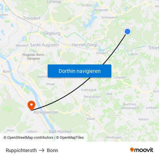 Ruppichteroth to Bonn map