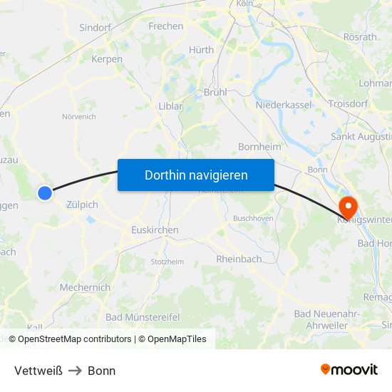 Vettweiß to Bonn map