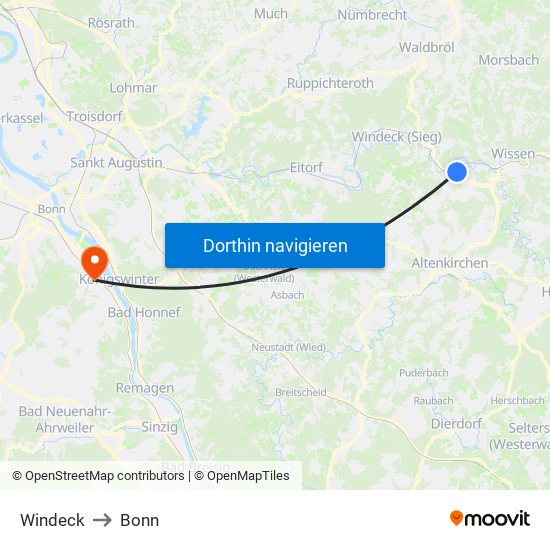 Windeck to Bonn map