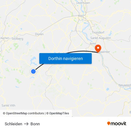 Schleiden to Bonn map