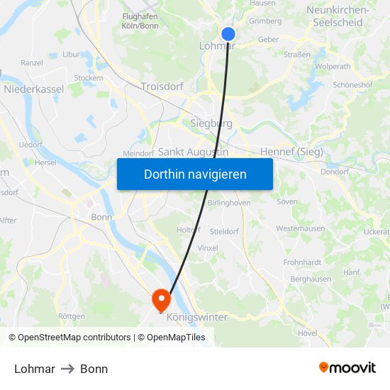 Lohmar to Bonn map