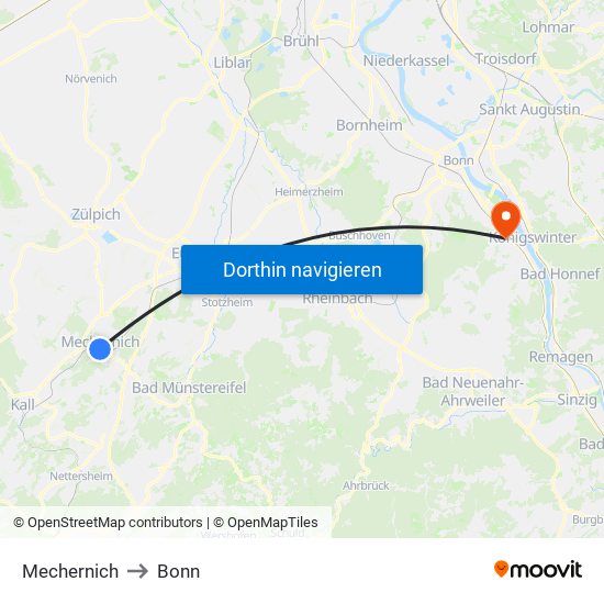Mechernich to Bonn map