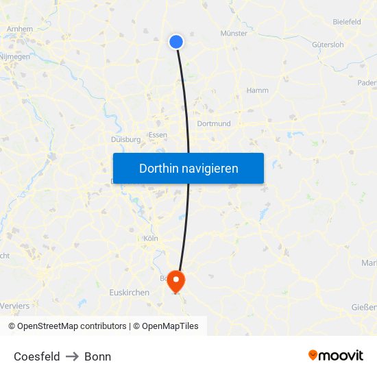 Coesfeld to Bonn map