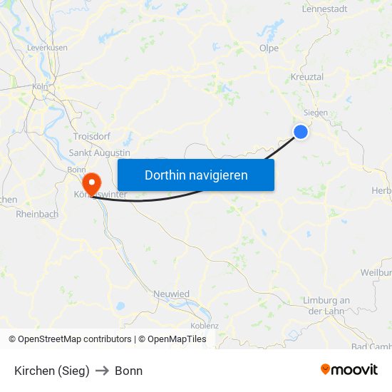 Kirchen (Sieg) to Bonn map