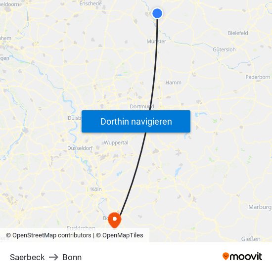 Saerbeck to Bonn map