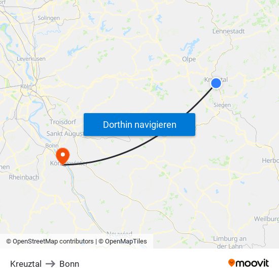 Kreuztal to Bonn map