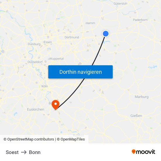 Soest to Bonn map