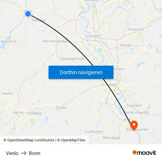 Venlo to Bonn map