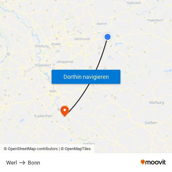 Werl to Bonn map