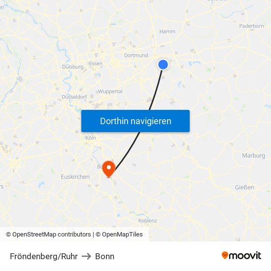 Fröndenberg/Ruhr to Bonn map