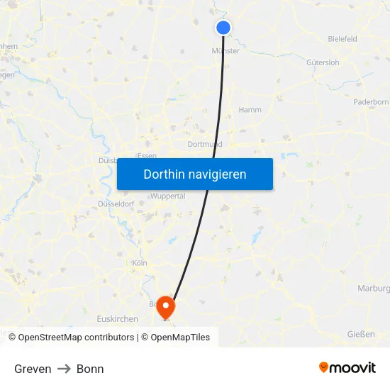 Greven to Bonn map