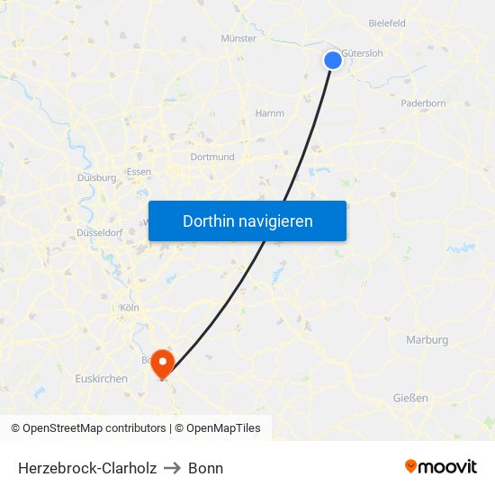 Herzebrock-Clarholz to Bonn map