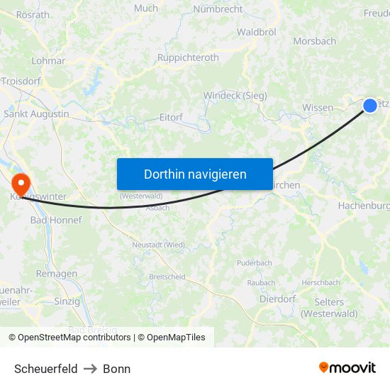 Scheuerfeld to Bonn map