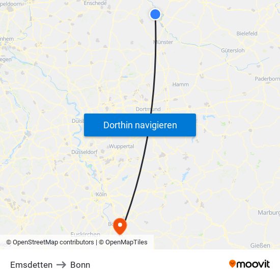 Emsdetten to Bonn map