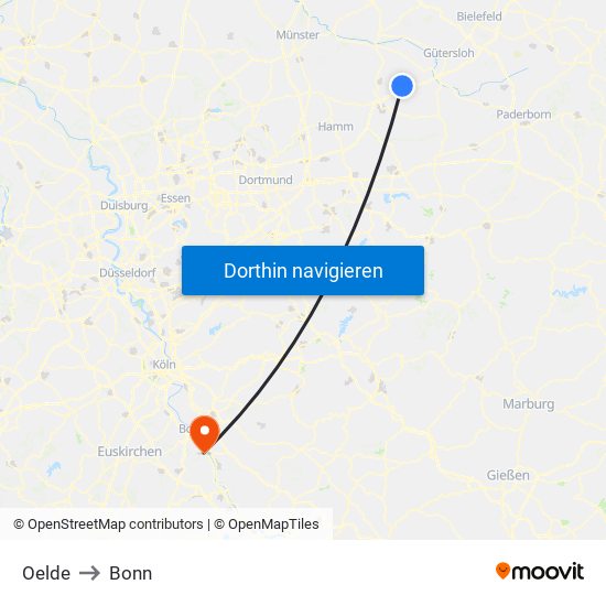 Oelde to Bonn map