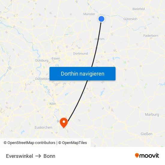 Everswinkel to Bonn map