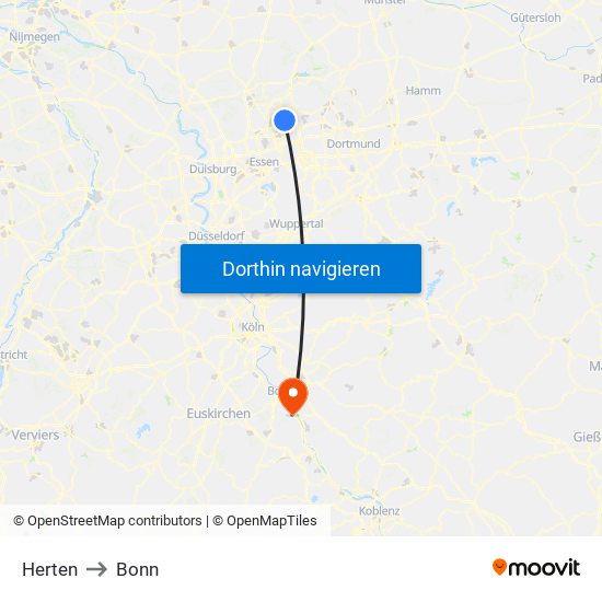 Herten to Bonn map
