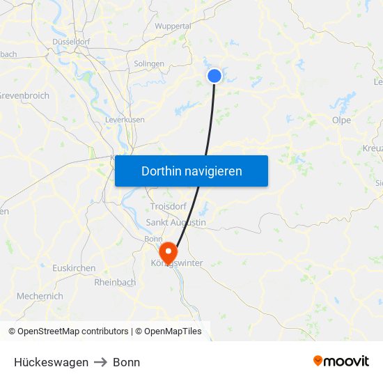 Hückeswagen to Bonn map