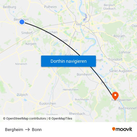 Bergheim to Bonn map
