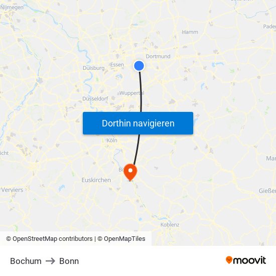 Bochum to Bonn map