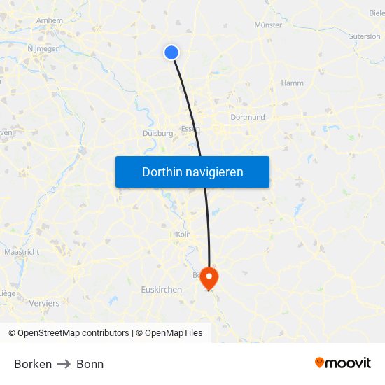 Borken to Bonn map