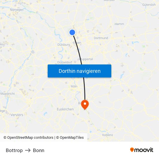 Bottrop to Bonn map