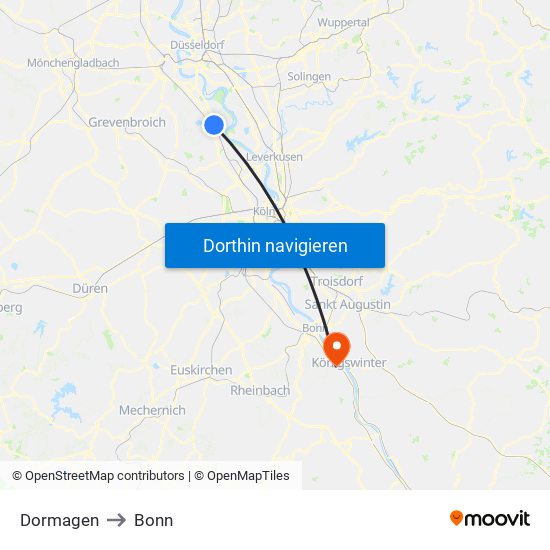 Dormagen to Bonn map