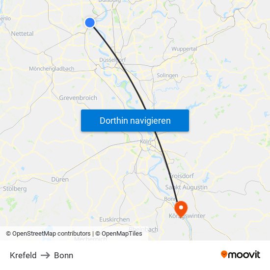 Krefeld to Bonn map