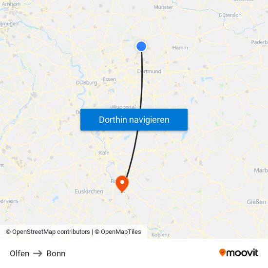 Olfen to Bonn map