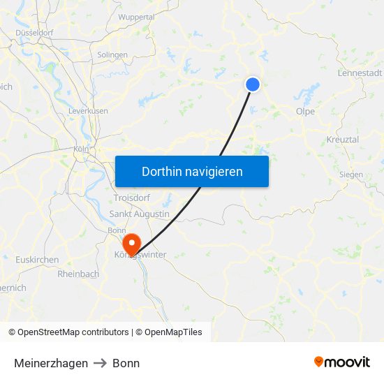 Meinerzhagen to Bonn map