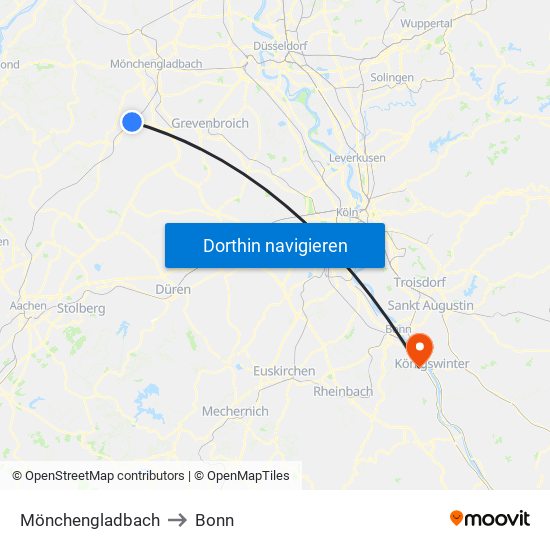 Mönchengladbach to Bonn map